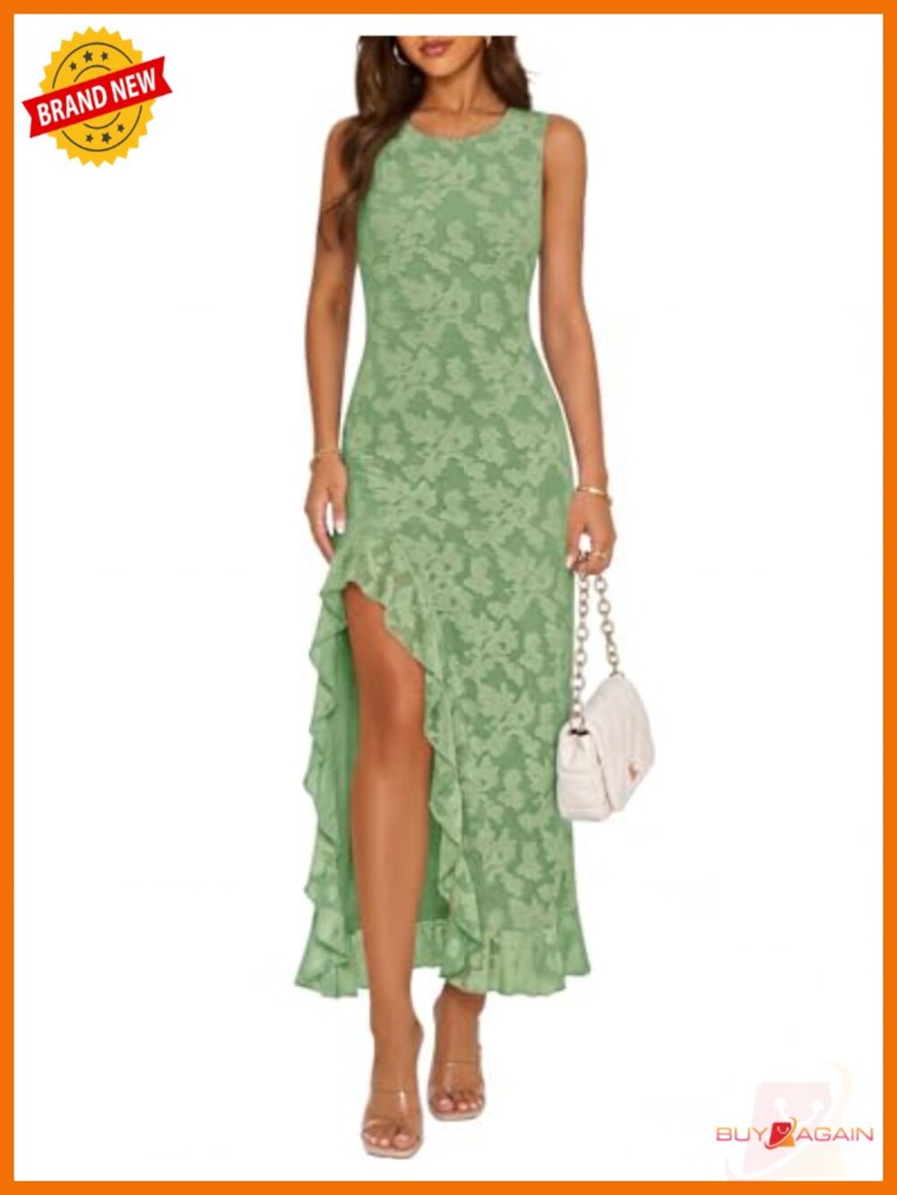 Sleeveless Floral Maxi Dress with High Split and Ruffle Hem